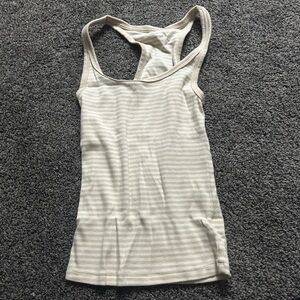 Aerie White and Gray Ribbed Fitted Tank Top